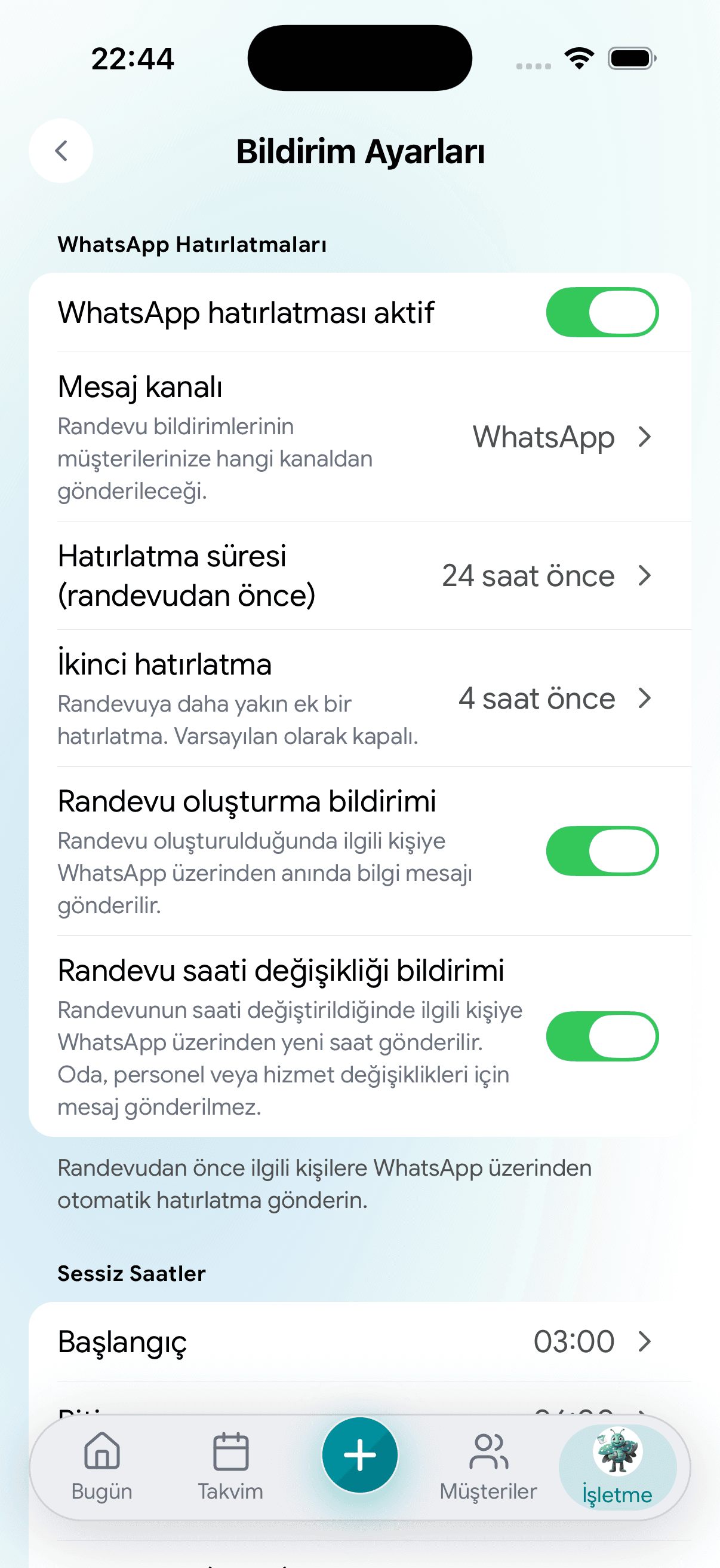 Calemio günlük özet ve bildirim ayarları ekranları