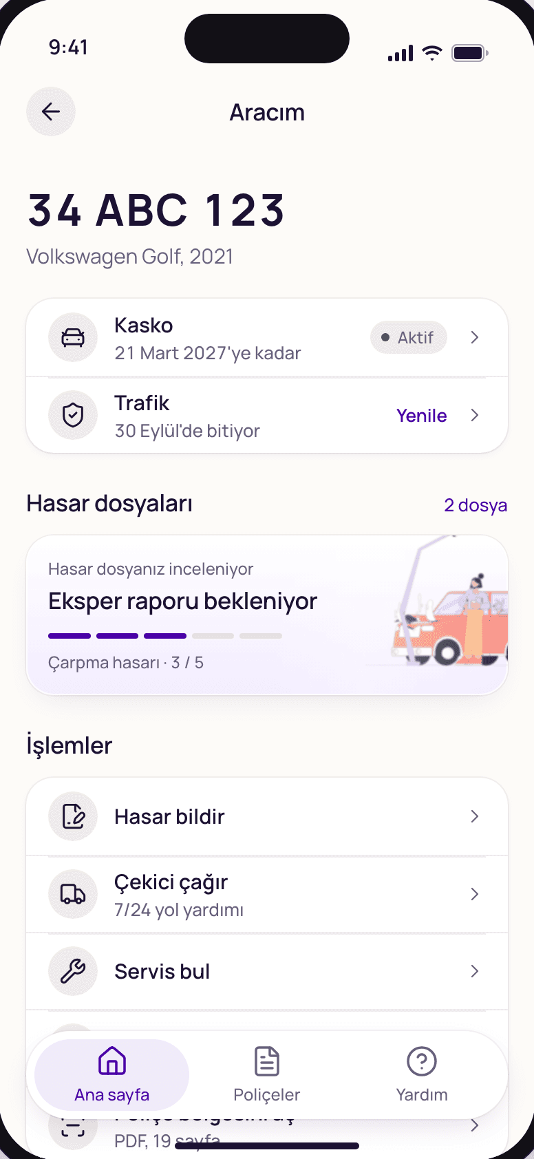Hepiyi müşteri uygulaması tasarım prototipi (temsili veriler)