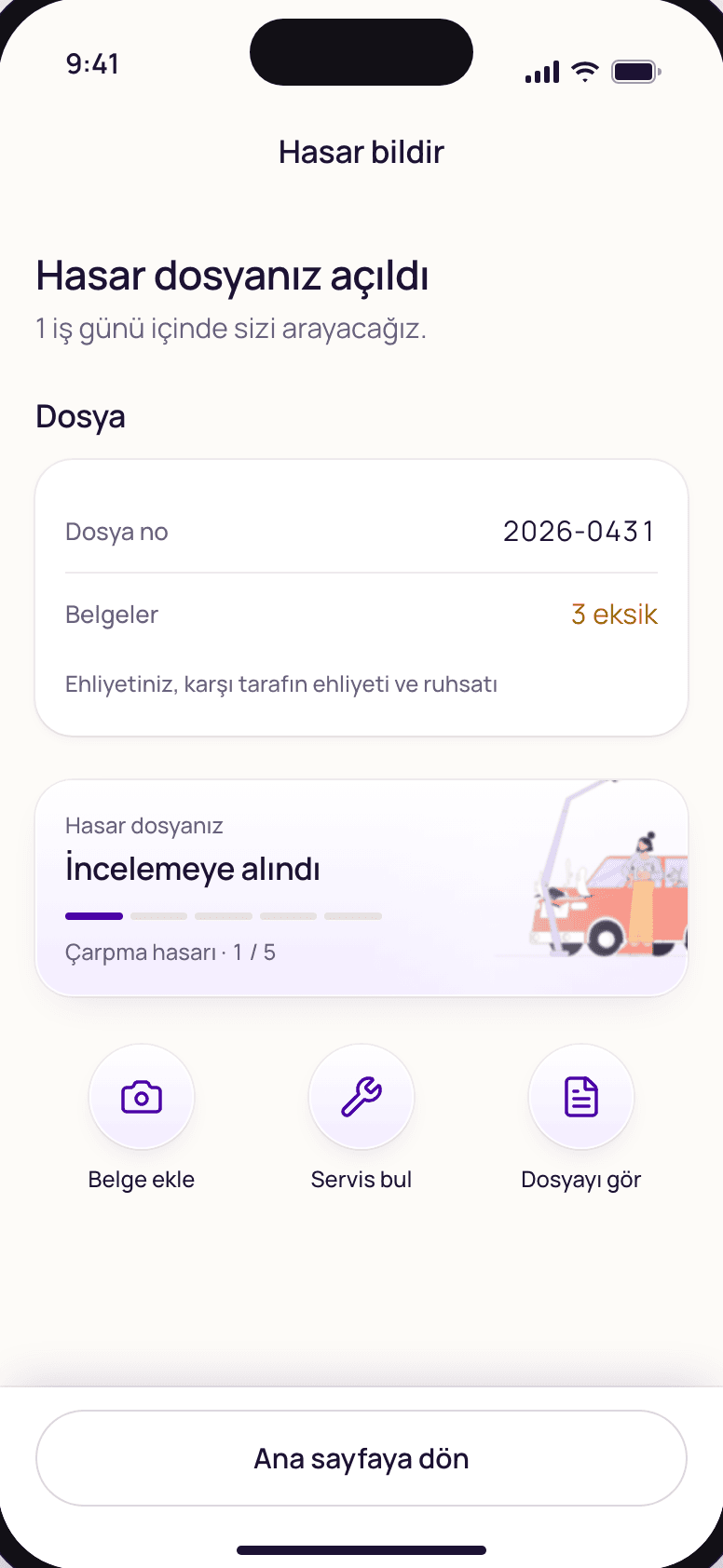Hepiyi müşteri uygulaması tasarım prototipi (temsili veriler)