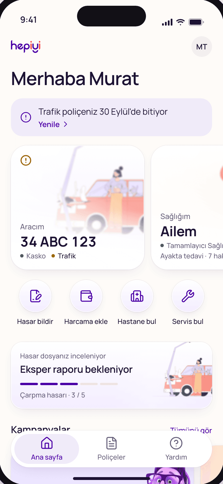Hepiyi sigorta uygulaması ekranları