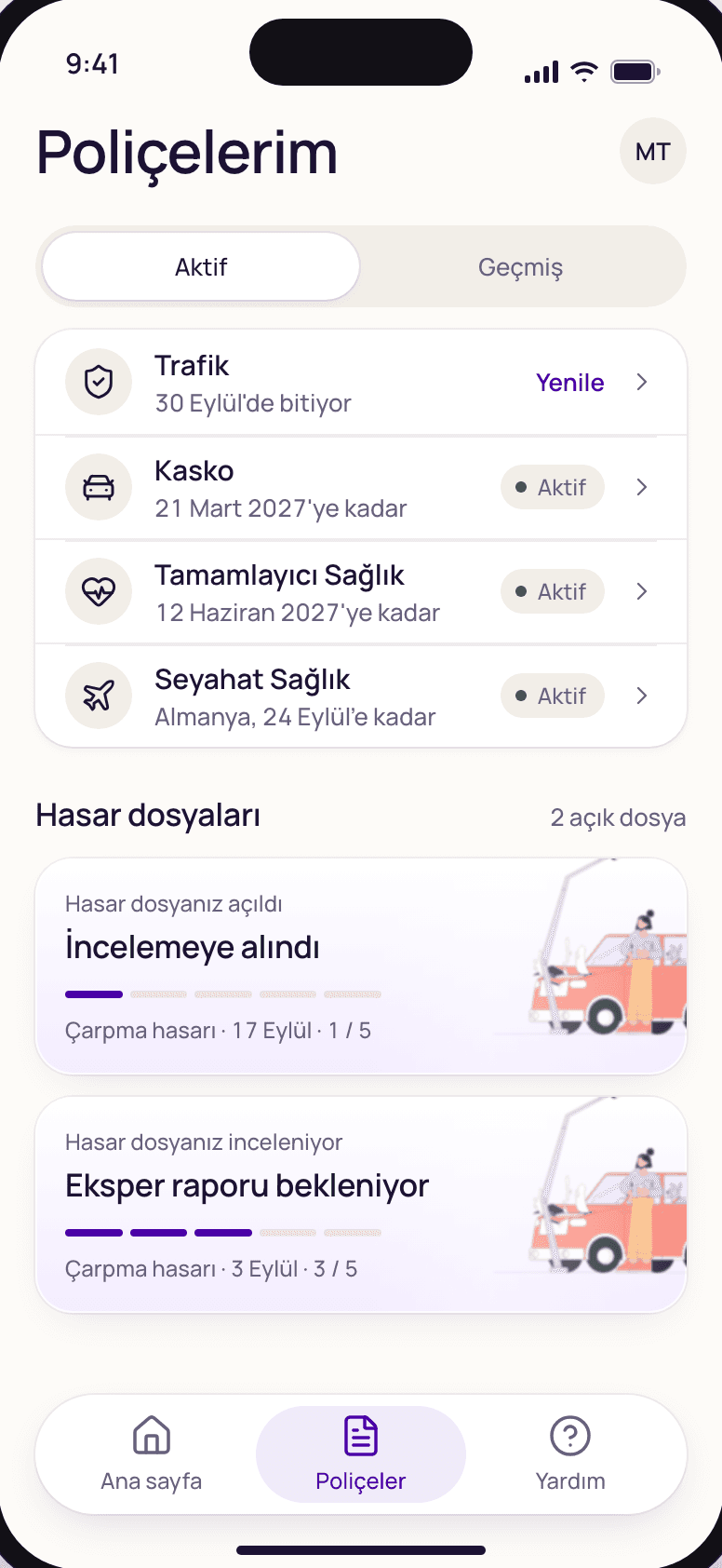 Hepiyi sigorta uygulaması ekranları