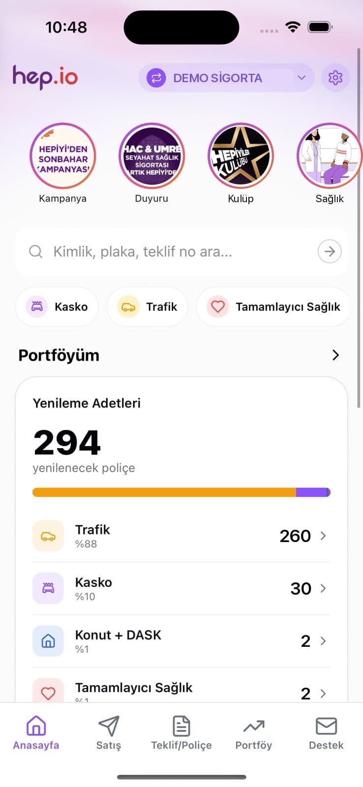 Hepiyi Acente uygulaması ekranları