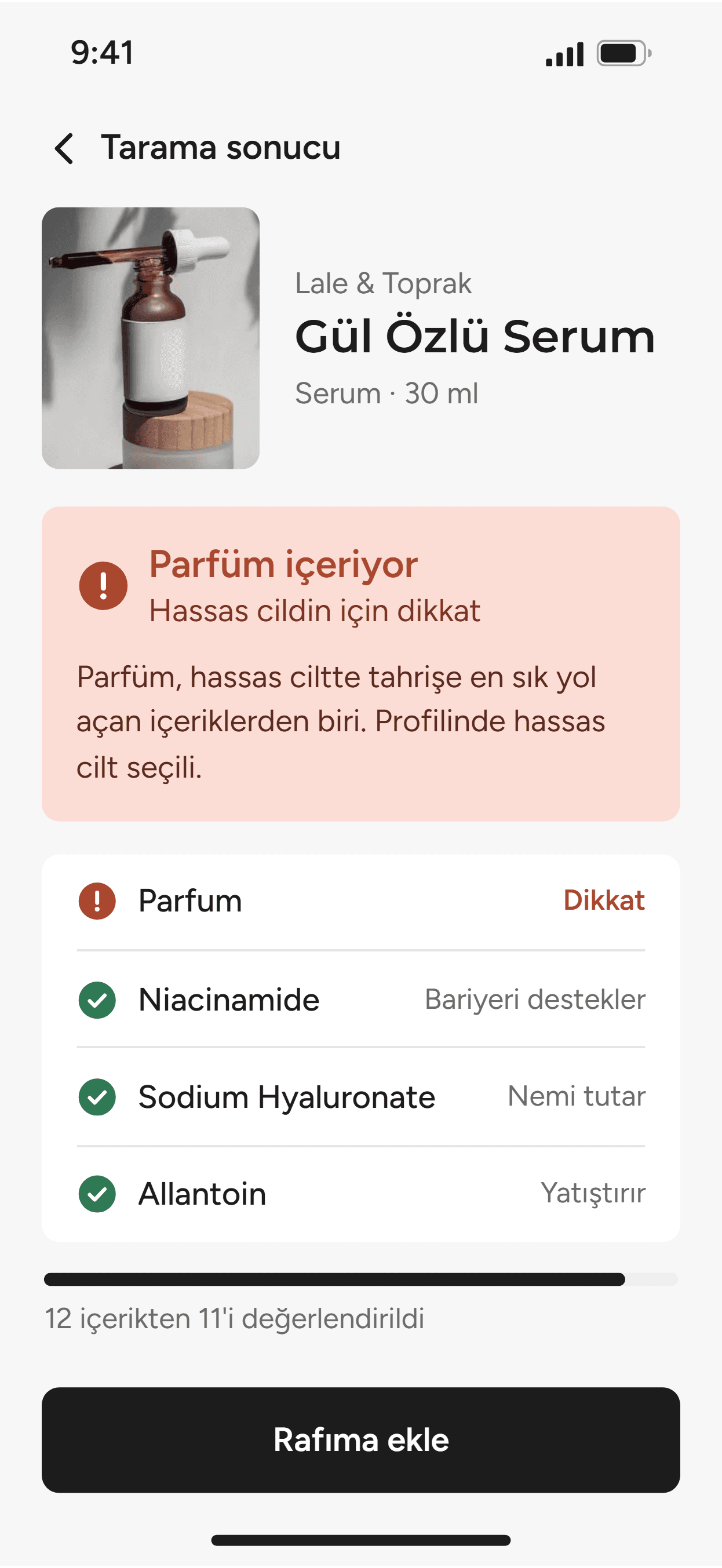 Skin Mirror tarama sonucu ekranı